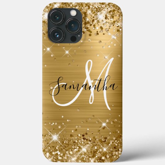Glittery Gold Foil Black en White Monogram Case-Mate iPhone Case (Achterkant)