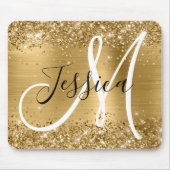 Glittery Gold Foil Black en White Monogram Muismat (Voorkant)