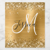 Glittery Gold Foil Black en White Monogram Wijn Etiket (Enkel label)