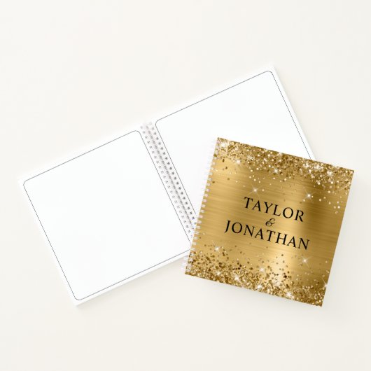 Glittery Gold Foil Bride & Groom Wedding Guest Notitieboek (Binnen)
