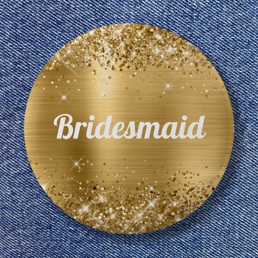 Glittery Gold Foil Bruidsmeisje Ronde Button 5,7 Cm