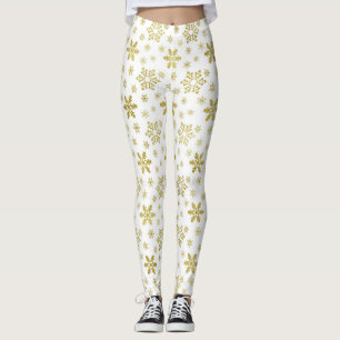 Glittery Gold Foil Christmas Snowflake Patroon Leggings