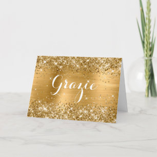 Glittery Gold Foil Classic Script Grazie Bedankkaart