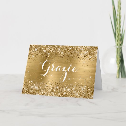 Glittery Gold Foil Classic Script Grazie Bedankkaart (Voorkant)