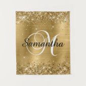 Glittery Gold Foil Classic Script M Monogram Wandkleed (Voorkant)