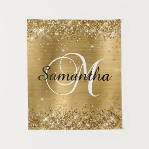 Glittery Gold Foil Classic Script M Monogram Wandkleed