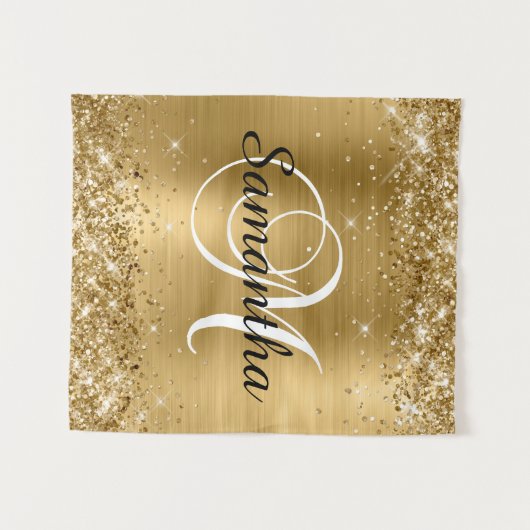 Glittery Gold Foil Classic Script M Monogram Wandkleed (Voorkant (horizontaal))