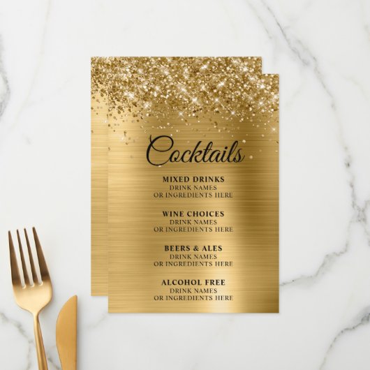 Glittery Gold Foil Cocktails Bar Menu (Voorkant / Achterkant in situ)