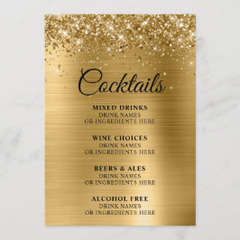 Glittery Gold Foil Cocktails Bar Menu