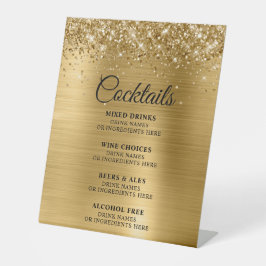 Glittery Gold Foil Cocktails Bar Menu Reclamebord Met Voetstuk