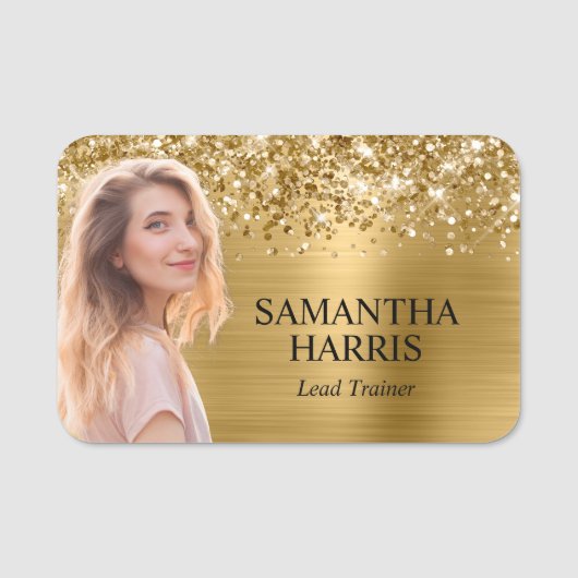 Glittery Gold Foil Cutout Foto Naamplaatje (Voorkant)