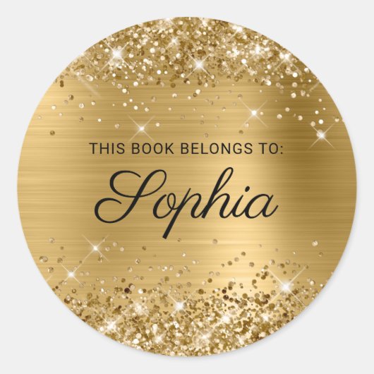 Glittery Gold Foil Elegant Calligraphy Book Ronde Sticker (Voorkant)
