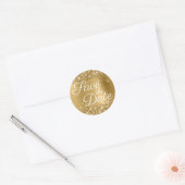 Glittery Gold Foil Elegant Save the Date Ronde Sticker (Envelop)