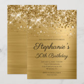 Glittery Gold Foil Elegant Script 50th Birthday Kaart (Voorkant / Achterkant)