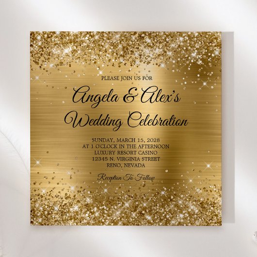 Glittery Gold Foil Elegant Wedding Kaart