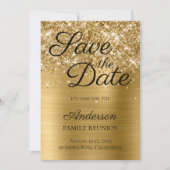 Glittery Gold Foil Family Reunion Save The Date (Voorkant)