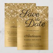 Glittery Gold Foil Family Reunion Save The Date (Voorkant / Achterkant)