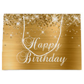 Glittery Gold Foil Fancy Happy Birthday Groot Cadeauzakje (Voorkant)
