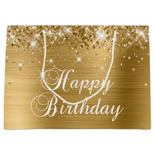 Glittery Gold Foil Fancy Happy Birthday Groot Cadeauzakje (Voorkant)