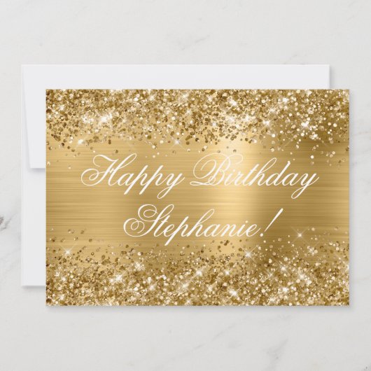 Glittery Gold Foil Fancy Happy Birthday Kaart (Voorkant)