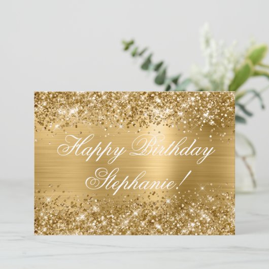 Glittery Gold Foil Fancy Happy Birthday Kaart (Staand voorkant)