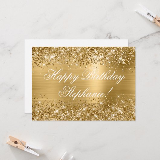Glittery Gold Foil Fancy Happy Birthday Kaart (Voorkant / Achterkant in situ)