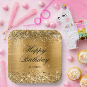 Glittery Gold Foil Fancy Happy Birthday Papieren Bordje (Feest)
