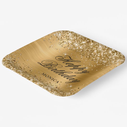 Glittery Gold Foil Fancy Happy Birthday Papieren Bordje (Gebogen)