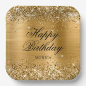 Glittery Gold Foil Fancy Happy Birthday Papieren Bordje (Voorkant)