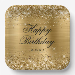Glittery Gold Foil Fancy Happy Birthday Papieren Bordje