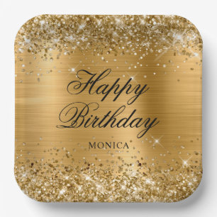 Glittery Gold Foil Fancy Happy Birthday Papieren Bordje