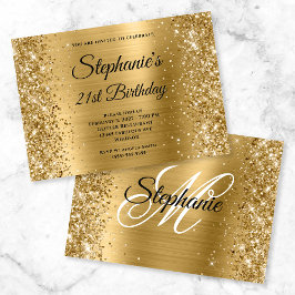 Glittery Gold Foil Fancy Monogram 21ste verjaardag Kaart