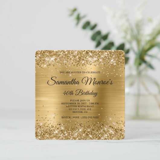 Glittery Gold Foil Fancy Monogram 40e verjaardag Kaart (Staand voorkant)