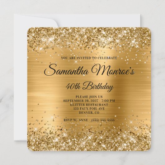 Glittery Gold Foil Fancy Monogram 40e verjaardag Kaart (Voorkant)