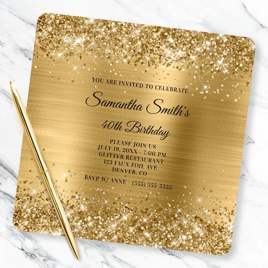 Glittery Gold Foil Fancy Monogram 40e verjaardag Kaart