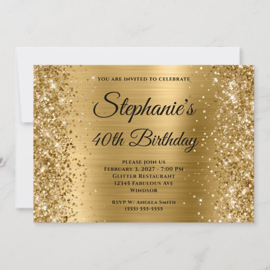Glittery Gold Foil Fancy Monogram 40e verjaardag Kaart (Voorkant)