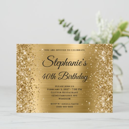 Glittery Gold Foil Fancy Monogram 40e verjaardag Kaart (Staand voorkant)