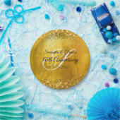 Glittery Gold Foil Fancy Monogram 50e Jubileum Papieren Bordje (Feest)
