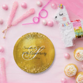 Glittery Gold Foil Fancy Monogram 50e Jubileum Papieren Bordje (Feest)