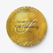 Glittery Gold Foil Fancy Monogram 50e Jubileum Papieren Bordje (Voorkant)
