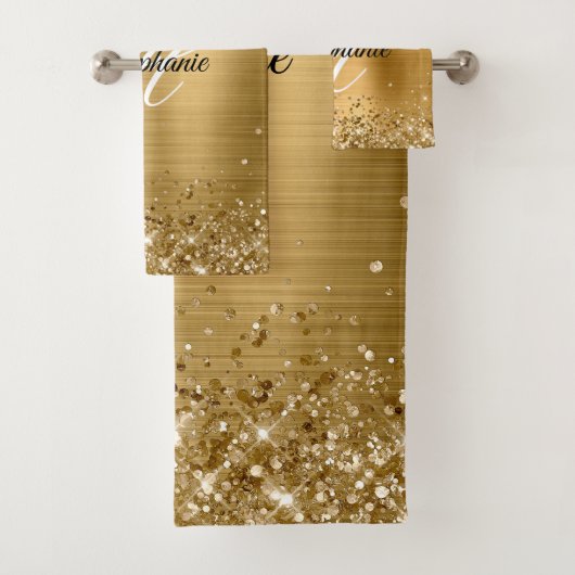 Glittery Gold Foil Fancy Monogram Bad Handdoek (Insitu)