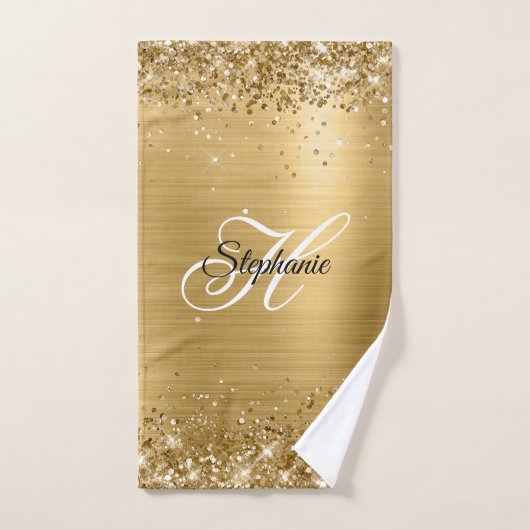 Glittery Gold Foil Fancy Monogram Bad Handdoek (Handdoek)