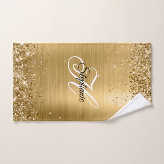 Glittery Gold Foil Fancy Monogram Bad Handdoek (Handdoek)