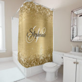 Glittery Gold Foil Fancy Monogram Douchegordijn (In situ)