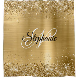 Glittery Gold Foil Fancy Monogram Douchegordijn