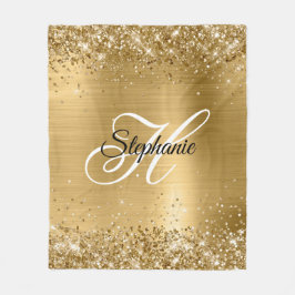 Glittery Gold Foil Fancy Monogram Fleece Deken