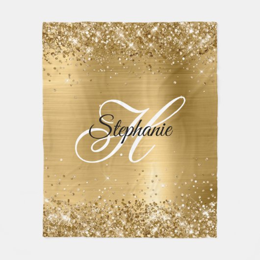 Glittery Gold Foil Fancy Monogram Fleece Deken (Voorkant)