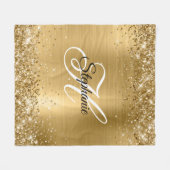 Glittery Gold Foil Fancy Monogram Fleece Deken (Voorkant (Horizontaal))