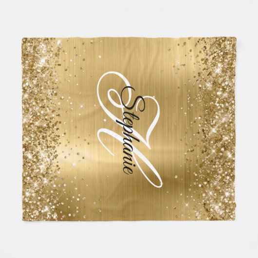 Glittery Gold Foil Fancy Monogram Fleece Deken (Voorkant (Horizontaal))