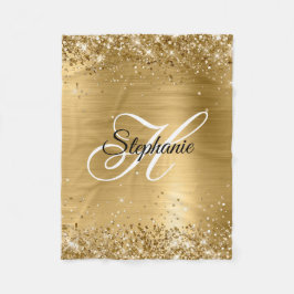 Glittery Gold Foil Fancy Monogram Fleece Deken